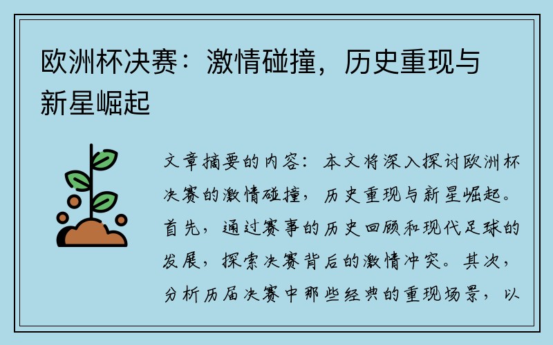 欧洲杯决赛：激情碰撞，历史重现与新星崛起
